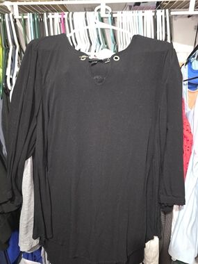 torrid Black Long-Sleeve Keyhole Blouse with Grommet Detail